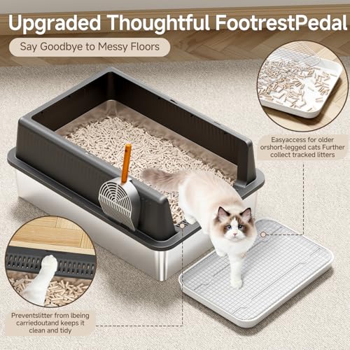Caja de arena para gatos XXXL de acero inoxidable con tapa miniatura 4