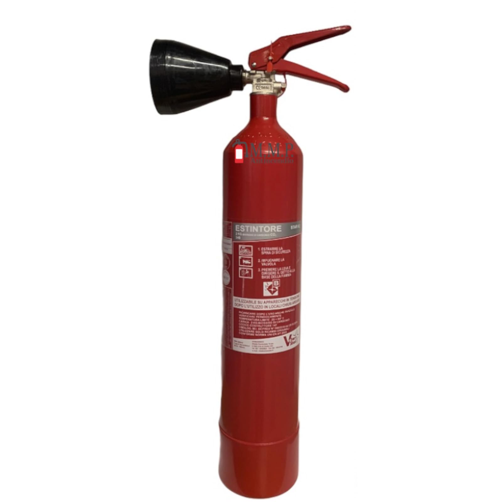 Estintore a Co2 kg 2 2025 omologato e certificato con staffa e cartello pvc adesivo con cartellino di Manutenzione semestrale per uffici negozi hotel case vacanze UNI EN 3-7