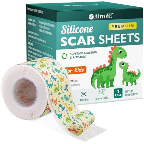 Silicone Scar Sheets for Kids Scars: Dinosaurs Silicone Scar Tape (1.6x 60 Roll-1.5M) - Medical Grade Silicone Scar Sheets for Surgical Scar Acne Burn Keloid