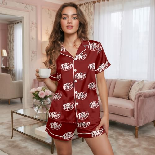 Image of Women 2 Pcs Short Satin Pajama Set Printed Silky Soft Loungewear