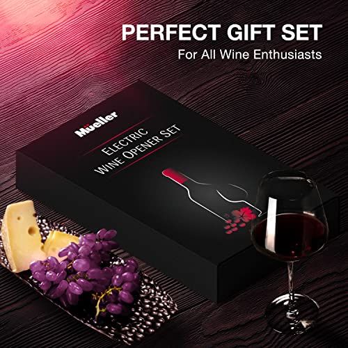 Mueller Electric Wine Opener Set - Rechargeable Batteries And Usb Charging Cable - Electric Corkscrew Opener With Foil Cutter, Wine Pourer, Vacuum Stopper (Batteries Included), Valentines Day Gifts #TOP7
