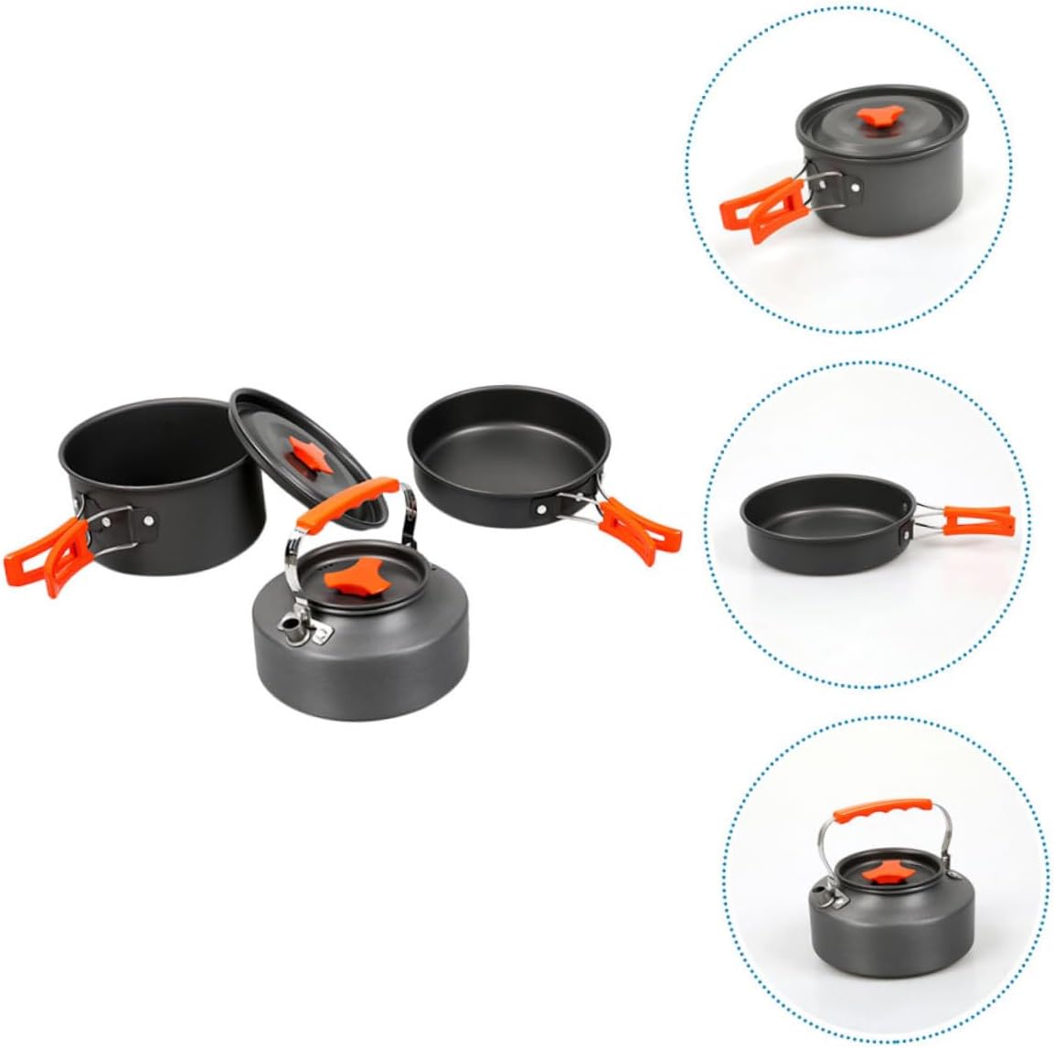 Abaodam Portable Camping Cookware Set 2-3 Person Outdoor Pot and Pans Kettle Lightweight Stainless Steel for Picnics Hiking and RV Trips