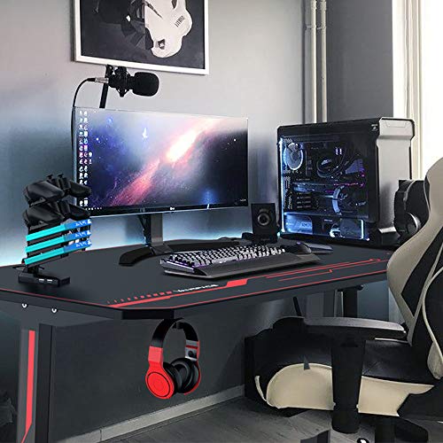 VANSPACE 55 Inch Gaming Desk with Free Mouse Pad, Ergonomic T-Shaped Office Desk PC Computer Desk, Gamer Tables Pro Workstation with USB Gaming Handle Rack, Stand Cup Holder