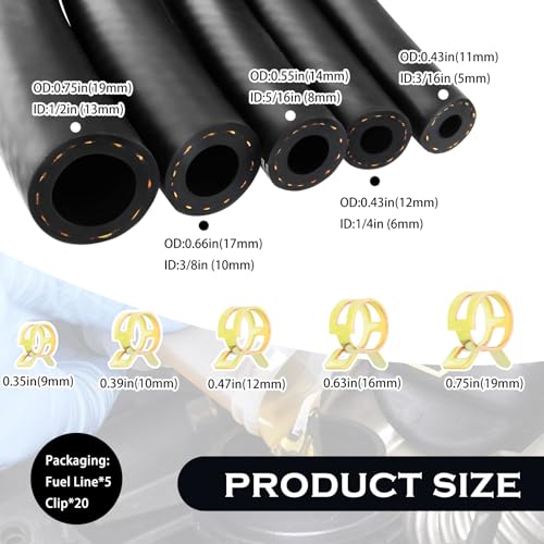image for Stacool 5PCS Fuel Line Hose Kit,NBR Fuel Hose Include 3/16