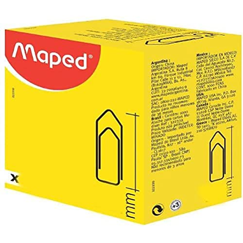 Maped - Boite de 1000 Trombones 32 mm avec Bout Chevron - Attache-Lettres pour Lier des Documents - Accessoire de Bureau
