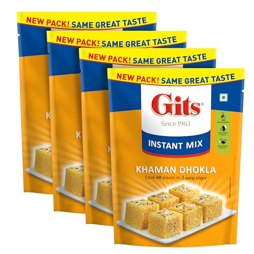 Image of Gits Instant Khaman Dhokla Snack Mix, Makes 60 per Pack, Pure Veg, Indian Snack Mix, 2000g (Pack of 4, 500g Each)