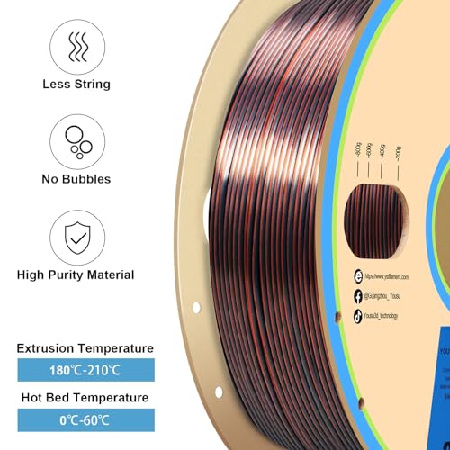 Image of YOUSU Silk Dual Color PLA Filament, Coextrusion Filament, Multicolor 3D Printer Filament 1kg, Compatible with Most of 3D Printer, Silk Silver Copper Color Change Filament.