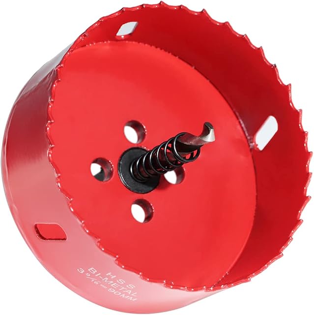 90mm BI-Metal Hole Saw Drill Bit HSS Fast Hole Cutter, Ceiling Lights Flush Mounted Socket Hole Cutter, Cutting Circular Holes for Wood, Plastic, Drywall, Plywood, Cornhole Boards Drilling