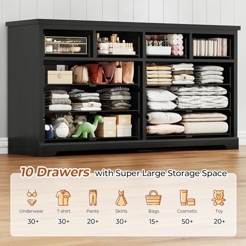 DICTAC-10-Drawers-Dresser-for-Bedroom55-Wide-Farmhouse-DresserDresser-TV-Stand-with-Natural-Texture-and-Vintage-Metal-HandlesRustic-Wood-Chest-of-Drawers-for-BedroomLiving-RoomHallwayBlack DICTAC 10 Drawers Dresser for Bedroom55 Wide Farmhouse DresserDresser TV Stand with Natural Texture and Vintage Metal HandlesRustic Wood Chest of Drawers for BedroomLiving RoomHallwayBlack