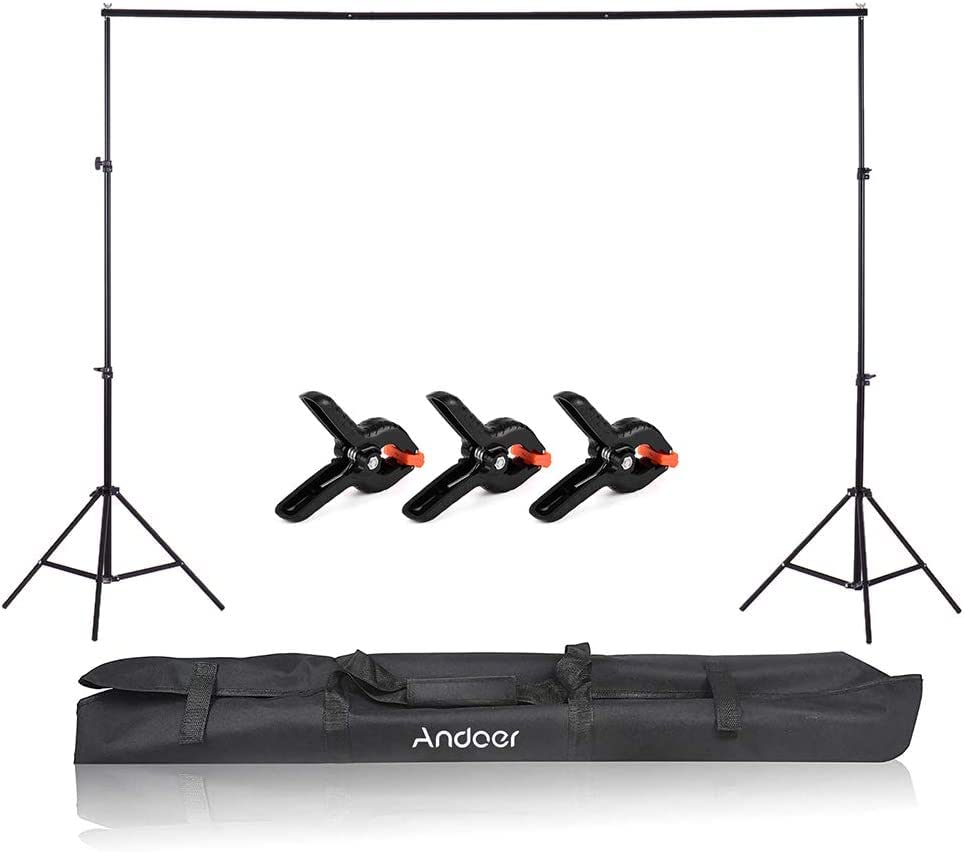 Goreem 2 * 2m/6.6 * 6.6ft Studio Backdrop Stand Bracket Aluminum Alloy Adjustable Photography Background Support System with Carrying Bag 3pcs Backdrop Clamps