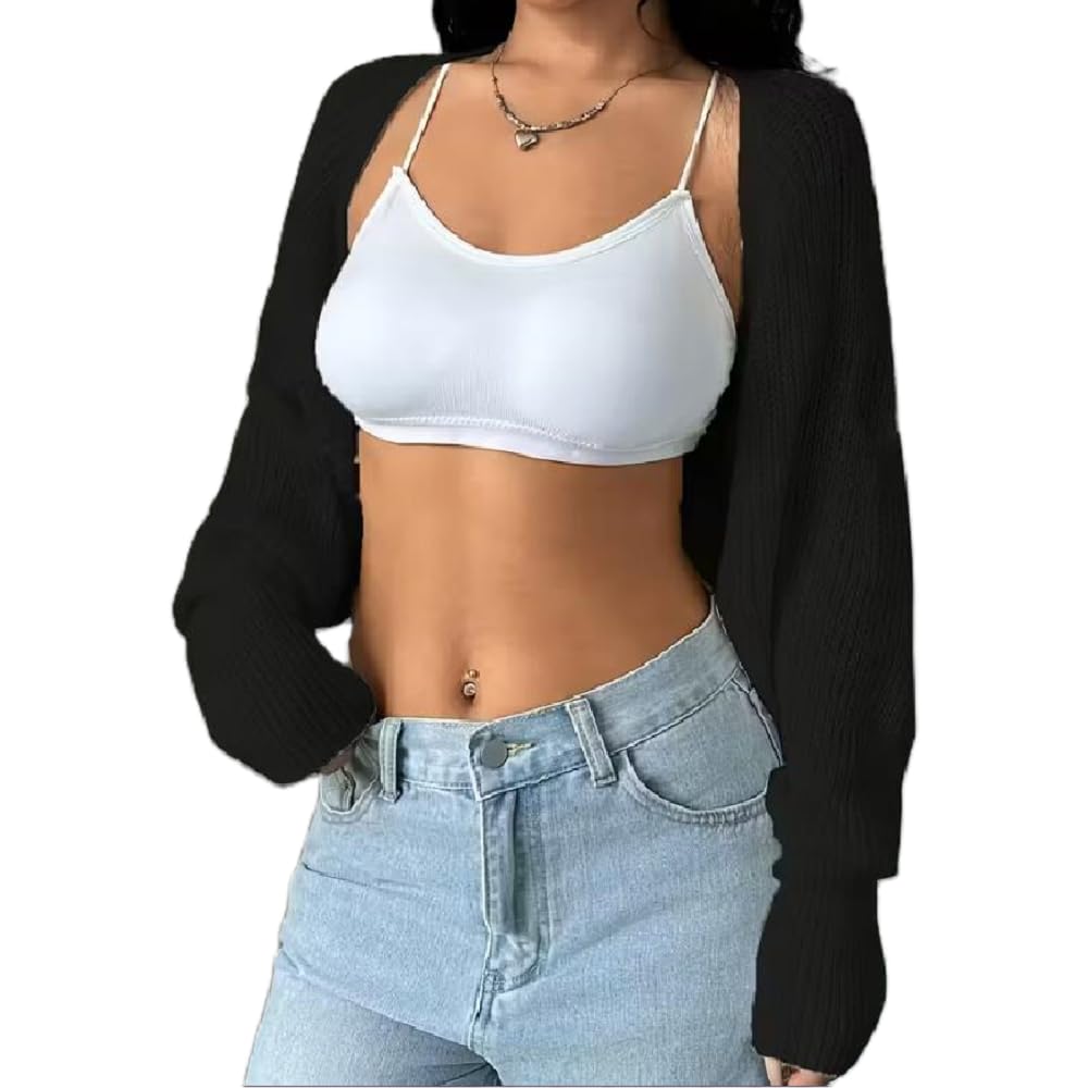 Women Crochet Knit Cardigan Oversized Bolero Shrug Sweater Long Sleeve Open Front Crop Cardigan Fall Winter Outerwear