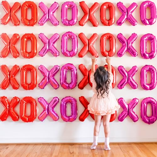 Image of Red Pink XOXO Balloons 8 Pcs Valentines Day Balloons PinK Red XOXO Foil Balloon Letters for Girls Women Anniversary Sweet Valentine Day Romantic Decorations Special Night Party Bridal Shower