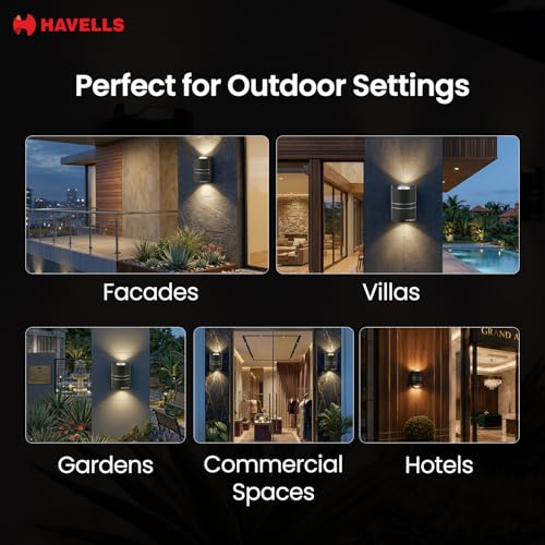 Image of Havells Brillante Outdoor Wall Washer 2W 2-Way Decorative Outdoor Light | IP65 Dust-Proof & Waterproof Outdoor Light | Colour : Warm White | Elegant 2H Wall Washer for Outdoor Spaces