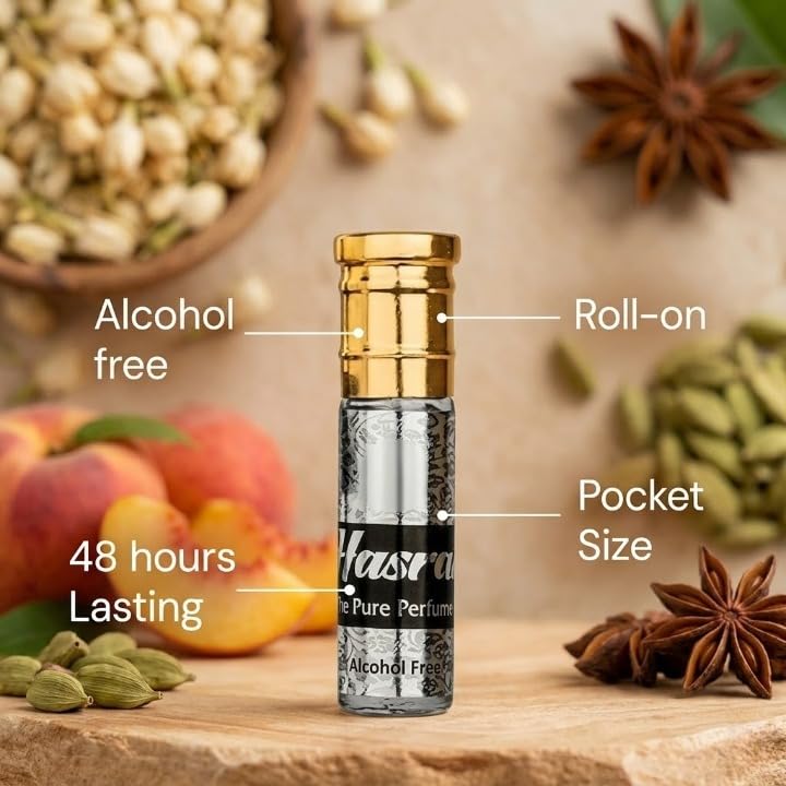 Hasrat Attar 6ml | Premium Long-Lasting Unisex Perfume Oil | Exotic Floral & Woody Fragrance | Alcohol-Free Roll-On Attar for Men & Women Luxurious Everyday Wear & Perfect Gifting