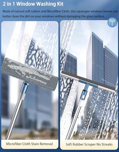 Pulitore professionale per finestre con lavavetri da 50,8 cm, asta telescopica in acciaio inox, si estende fino a 213 cm, perfetto per porte della doccia, specchi, pareti, strumento di pulizia senza