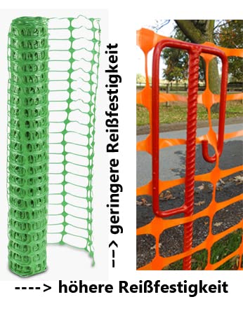 UvV -Elast- 50 Meter Kunststoff Absperrzaun grün Schutznetz Fangnetz Auffangnetz Fangzaun Bauzaun Sicherheitsnetz 50 m Rolle, 1 Meter hoch mobiler Zaun 80g je qm