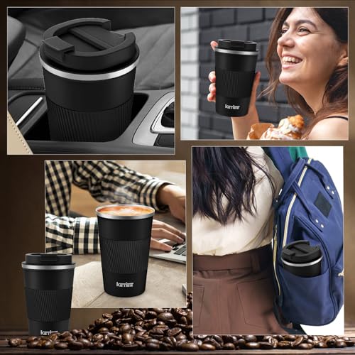 KETIEE Thermobecher Kaffeebecher to Go 13oz/380ml Edelstahl Kaffee-to-go Becher Thermo, Vakuum auslaufsicher Isolierbecher mit Deckel, Autobecher doppelwandig isoliert coffee-to-go becher, Schwarz – Bild 4