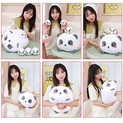 Sqeqe Panda Mommy Stuffed Animal With 4 Baby Pandas, Super Soft Cartoon Hugging Toy Gifts For Girls Boys Birthday #TOP2