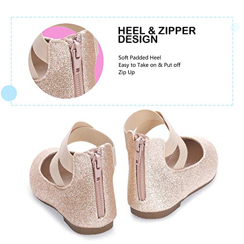 Hehainom Girls Dress Shoes Toddler Little Kids Gracy Ballet Mary Jane Ballerina Flats With Elastic Ankle Strap (Gold Glitter, 12 M Us Little Kid) #TOP4