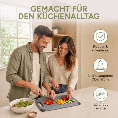 Schneidebrett Set 3-teilig Kunststoff mit Saftrille und Griff – Ansicht 5