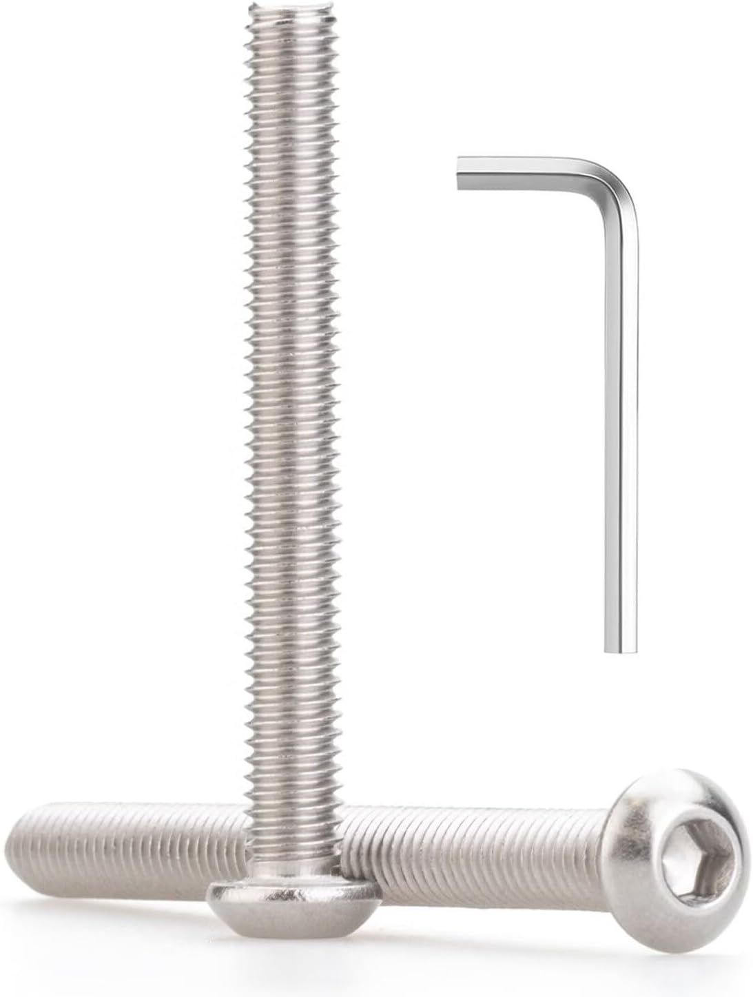M6 x 70mm 10 Pcs Button Head Socket Cap Screws, 304 Stainless Steel (18-8), Fully Threaded, Bright Finish, Allen Hex Drive, Includes Hex Wrench, for Furniture, DIY, 3D Printing
