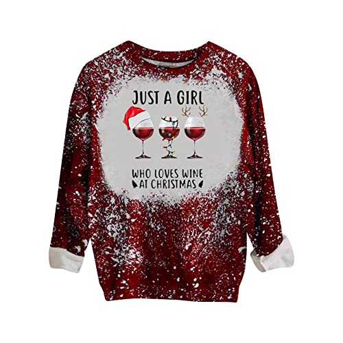 Preisvergleich Produktbild WANGTIANXUE Pullover Damen Mode, Winter Weihnachten Druck Sweatshirts Lang Elegant Weihnachtes kostüm Lose Freizeithemd Langarm O-Ausschnitt Mit Xmas Drucken Oversized Tops Festlich Pullover Bluse