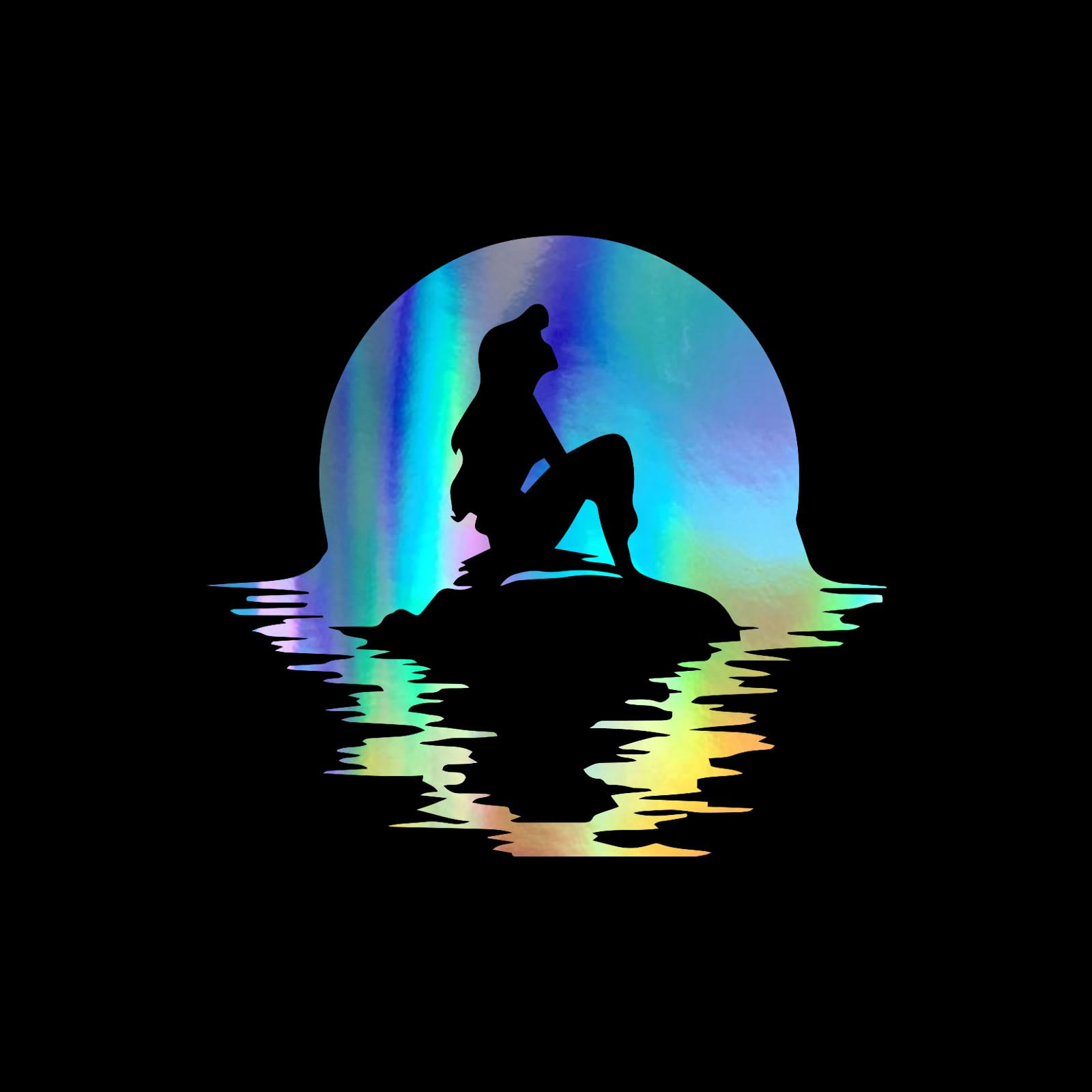 Mermaid On Rock Holographic Vinyl Decal - 5.5x5 Inch Sticker For Laptop & Car