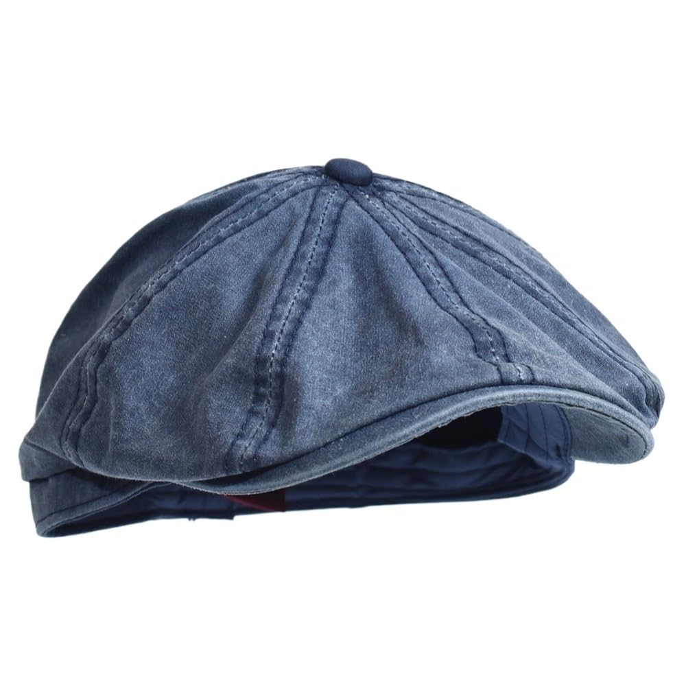 Mtksfdc Men's Blue Flat Caps Washed Cotton Newsboy Cap Peaky Octagonal Hat Vintage Casual Cap Solid Berets Visor Gatsby Flat Ivy Hat(Blue)
