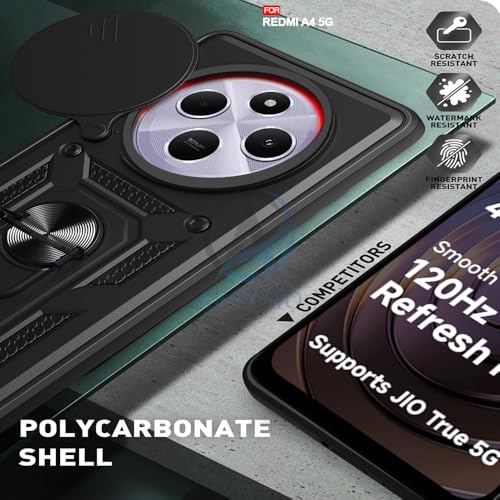 Image of AESTMO Tough Armor Redmi A4 / Poco C75 5G Bumper Back Case Cover | Ring Holder & Sliding Camera Shield Cover | 360 Degree Protection Back Case Cover (Black)