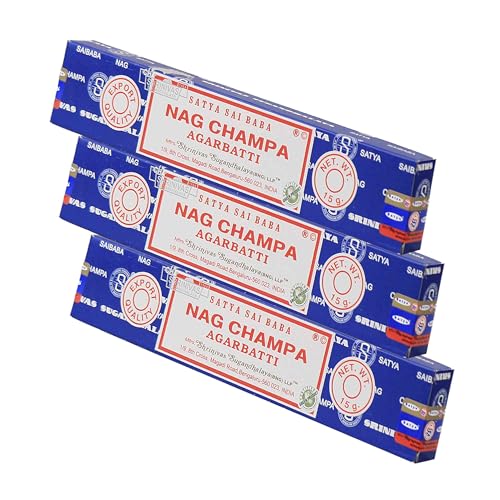 NKlaus 3X Satya Sai Baba Nag Champa Räucherstäbchen 45g – Klassisches indisches Räucherwerk für Meditation, Yoga & Entspannung – Handgerollt & natürlich