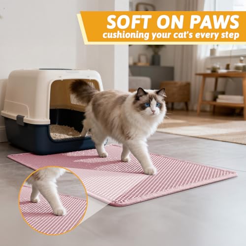 Image of Pieviev Cat Litter Mat Double Layer Waterproof Urine Proof Trapping Mat 1 Pack (Pink, 30x24 Inch (Pack of 1))