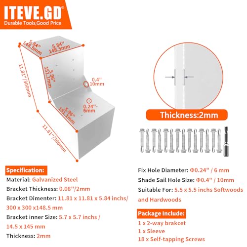 Image of Pergola DIY Bracket Kits,2-Way L Shaped White Corner Brackets for 6 inch x 6 inch(Actual:5.5 inch x 5.5 inch) Lumber for Outdoor Pergola,Proch,Log Cabin W /Hardware - 1Pack