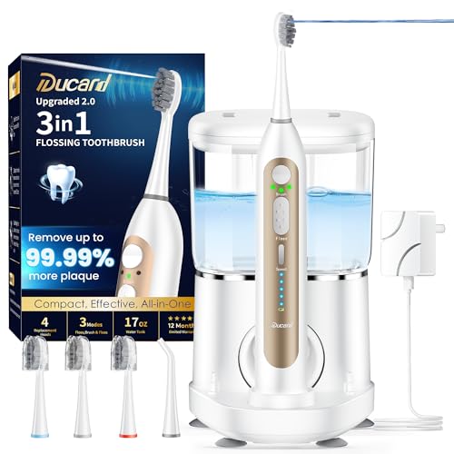 3-in-1 Electric Toothbrush with Water Flosser Upgraded Flossing Toothbrush with 5 Speeds & 3 Modes 30 Days/Charge for Teeth Cleaning and Plaque Removal Sensitive Teeth & Dental Implants
