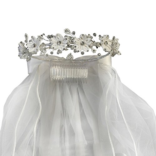 Girls White Satin Flower Sparkle Rhinestones Headpiece 24