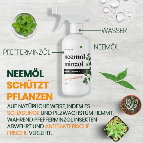Neemöl-Pflanzenspray mit Pfefferminzöl – natürliches Pflanzenpflege-Spray für drinnen & draußen, 500ml, direkt gebrauchsfertig für starke & gesunde Pflanzen