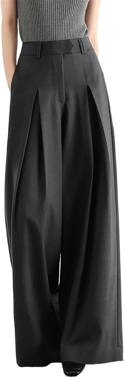 Women's Office Lady Wide Leg Pants Elegant Work Wear High Waist Full Length Casual Trousers Spring Fashion