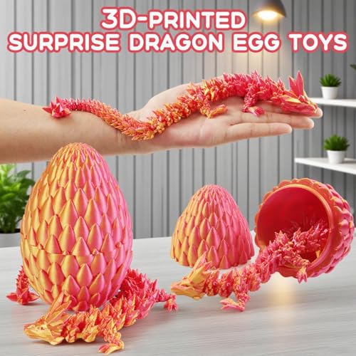 Qxbuhe 12inch 3D Printed Dragon Egg,Mystery Crystal Dragon Fidget Toys,Articulated Dragon,Home Desk Decor Easter Surprise Dinosaur Eggs,Adults Fidget Toys for Autism/ADHD (Laser Red) — view 4