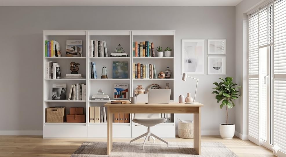 Librería de diseño moderno BDW Palermo blanca con cajón espacioso 4