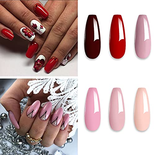 GZMAYUEN Rot UV Gel Nagellack Nude farben UV Lack Set Rosa Gel für Gelnägel Shellac Dunkelrot Gel Farbgel 10ML Pastell… – Bild 3
