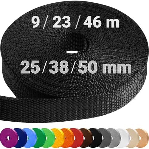 TECEUM 25 mm Gurtband – Schwarz – 9 Meter – Gurtband für Outdoor & Indoor, Basteln & DIY (1” 10y)