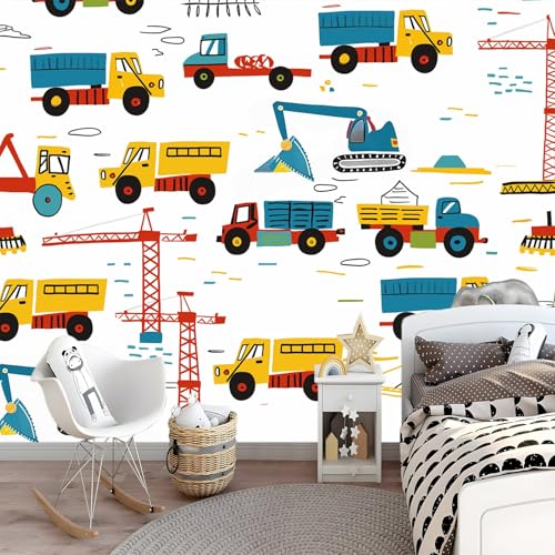 Papier Peint Intissé Chantier cartoon Poster Tableaux Blanc Papier peint Photo cuisine salon chambre chambre d'enfants décoration murale 200 x 140 cm