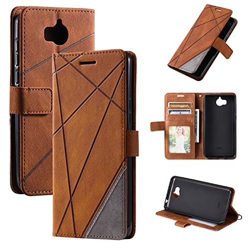 Cover per Huawei Y6 2017,Custodia in Pelle Custodia per Huawei Nova Young 4G MYA-L11 MYA-L03 MYA-L23 MYA-L02 MYA-L22 / Y6 2017 MYA-L41 / Y5 2017 Custodia Cover Case Brown