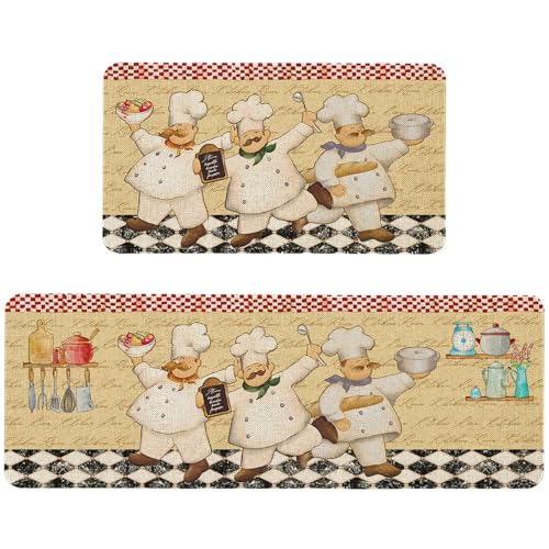 Farmhouse Chef Kitchen Mats Set of 2 Non Slip Fat Chef