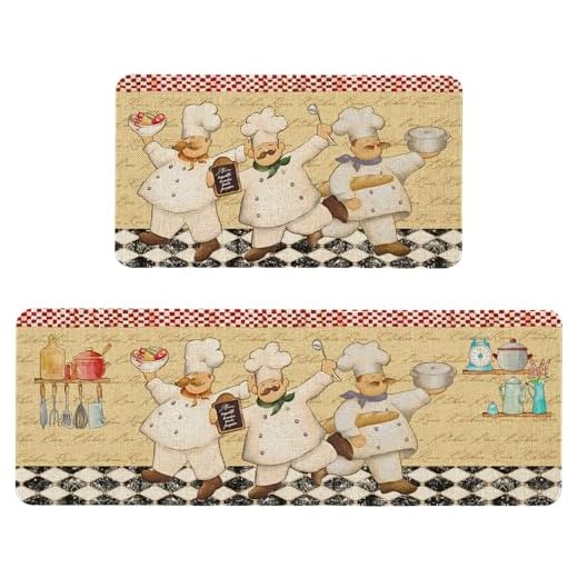 Farmhouse Chef Kitchen Mats Set of 2 Non Slip Fat Chef Kitchen Rugs Home Decor Low-Profile Washable Floor Mat 17x47 Inch and 17x29 Inch