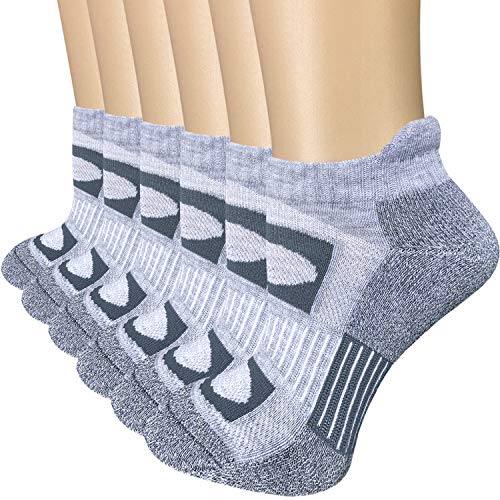 PHETAUM Women's Athletic Low Cut Running Socks, Grey/White, Size 6-9, 6 Pack