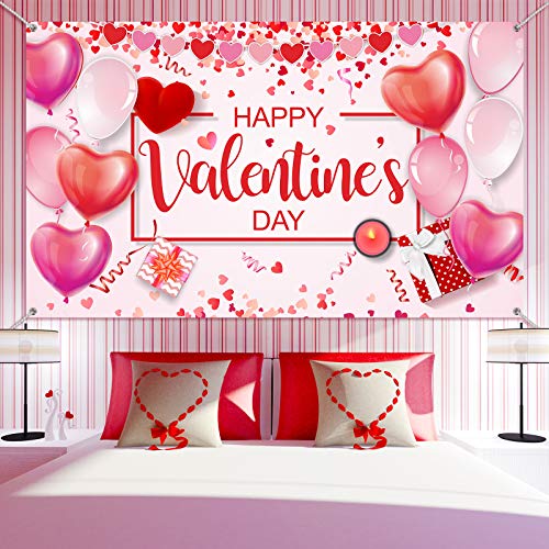 Sumind Happy Valentine's Day Backdrop Valentines Banner 73 x 43 Inch Large Size Heart Design Background for Romantic Valentines Party Photo Booth Prop Decorations(Light Pink Background) by Sumind - Image 6