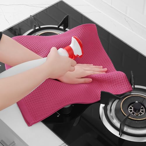 Image of Homaxy 100% Cotton Waffle Weave Kitchen Dish Towels, Ultra Soft Absorbent Quick Drying Cleaning Towel, 13 x 28 Inches, 4-Pack, Hot Pink