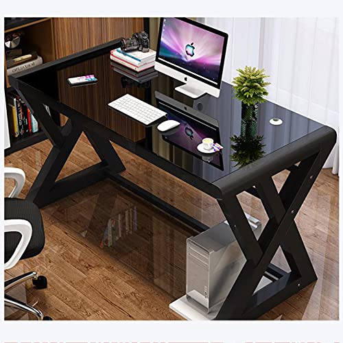 Bingtoo Computer Desk Glass Top Metal Frame, 55.1" Home Office Desks & Workstation Modern Office Writing Gaming Study Work Glass Computer Table Desk #TOP6