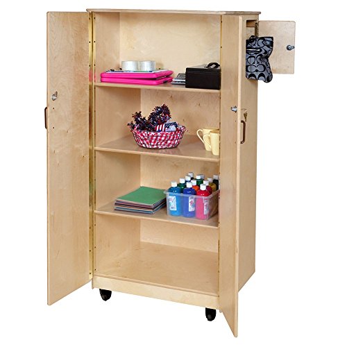 Wood Designs Mobile Storage Cabinet With Hidden Compartment For Valuables [Comes Fully Assembled], Lockable Wooden Storage Cabinet With Casters [60"H X 31"L X 26"W] #TOP1