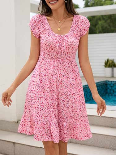 Image of HUHOT Teen Petite Women Floral Short Summer Mini Dresses with Pockets Cute Milkmaid Sundress 2026